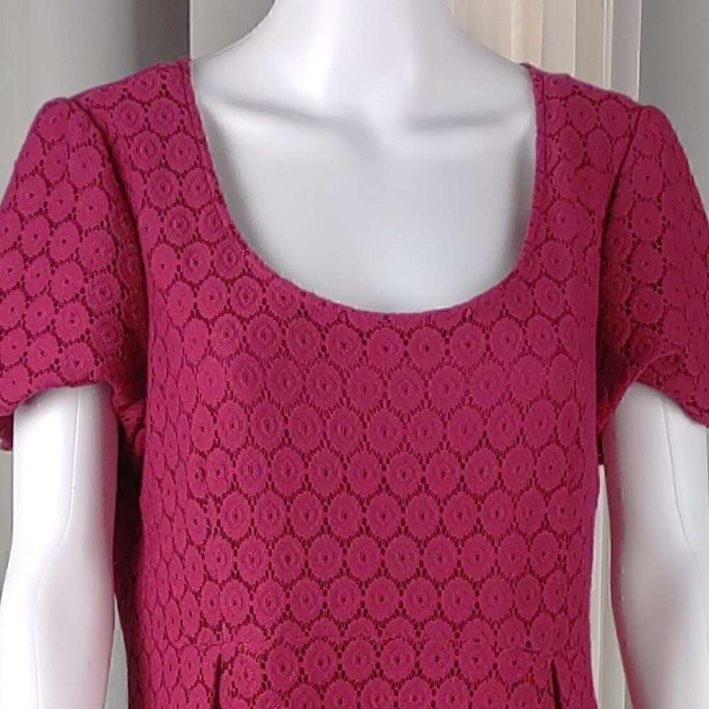 Rabbit Rabbit Rabbit Fuchsia (Off Red) Lace Dress Midi Length 3/4 Sleeve Size 16 - Picture 2 of 11